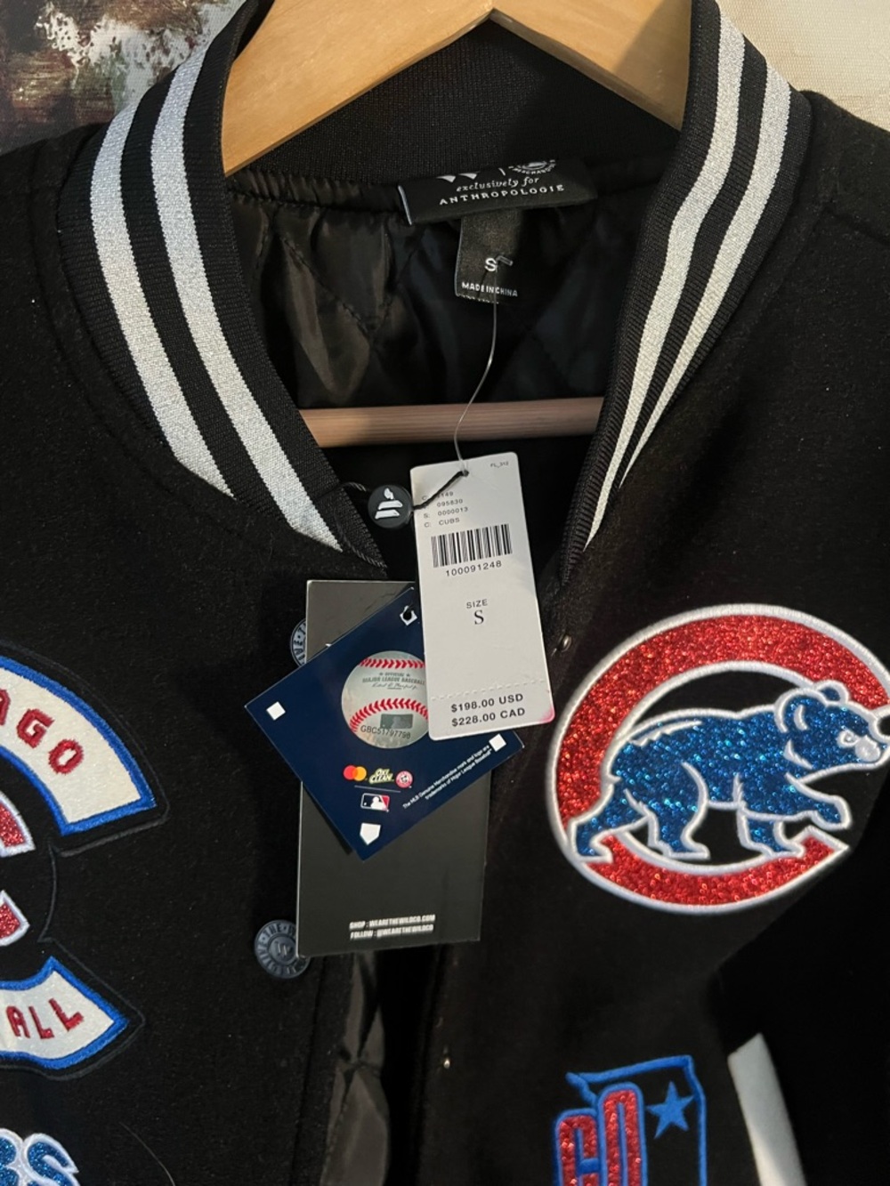 Wild Collective Anthropologie Chicago Cubs Black Varsity Jacket with Patches - Picture 3 of 6